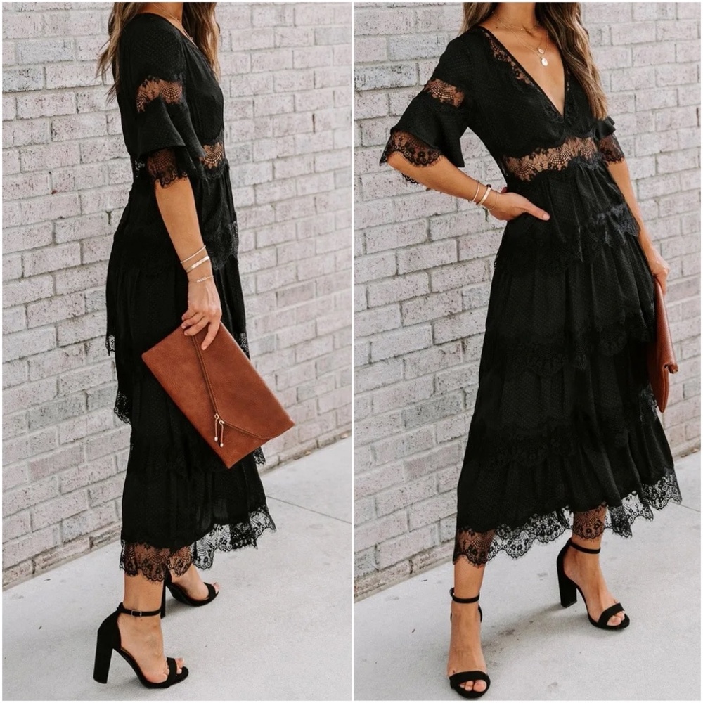Boho Eyelash Lace Tiered Summer Party Festival Dress - Picture 4 of 4